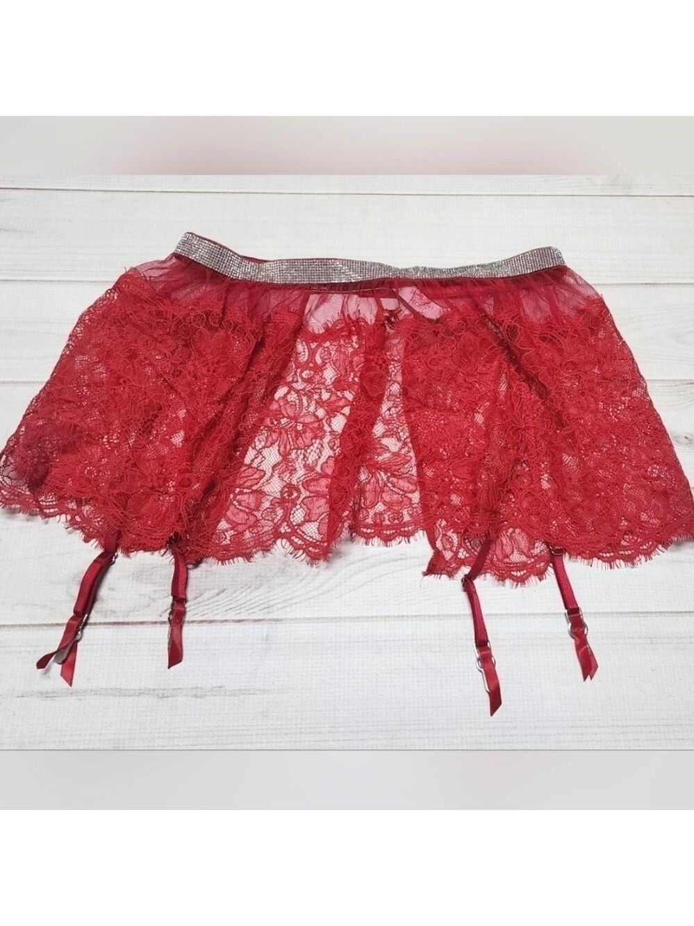 Victoria's Secret Shine Red Lace Skirt with Garters XS/S - New With Tags
